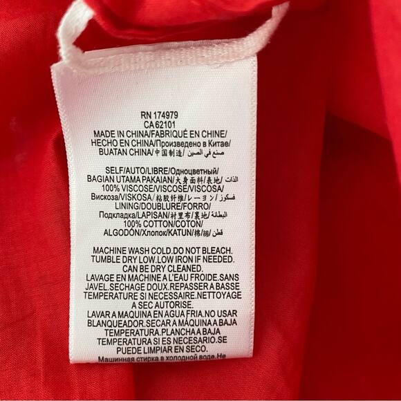 BcbgMaxazria Red Floral Maxi Dress Faux Wrap size large Flowers Tropical - Picture 12 of 13